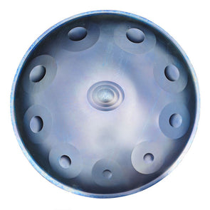 Handpan D minor 10 noten blauw, handpan kopen, frequentie 432hz, frequentie 440hz, hang drum, trommel, muziekinstrument