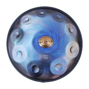 Handpan D minor 10 noten blauw, handpan kopen, frequentie 432hz, frequentie 440hz, hang drum, trommel, muziekinstrument