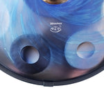 Handpan D minor 10 noten blauw, handpan kopen, frequentie 432hz, frequentie 440hz, hang drum, trommel, muziekinstrument