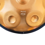 Handpan D minor 10 noten goud, handpan kopen, frequentie 432hz, frequentie 440hz, hang drum, trommel, muziekinstrument